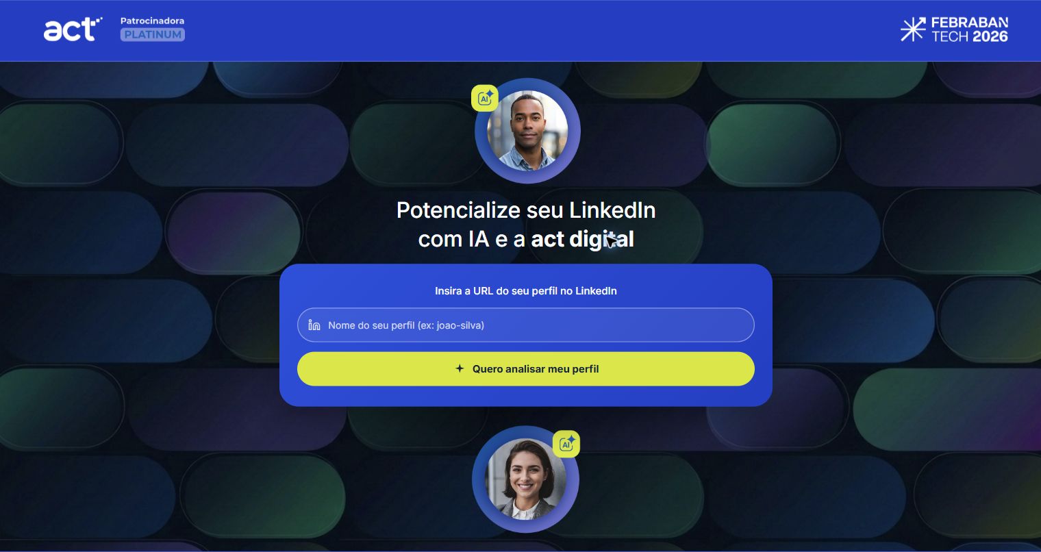 Tela inicial da experiência da ACT Digital na FEBRABAN Tech 2026